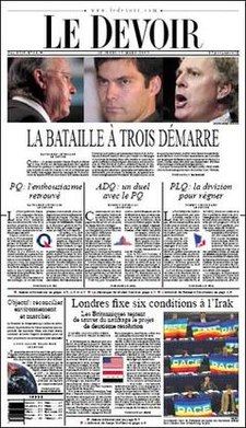 The battle of three begins. Le Devoir on the 2003 Quebec election.