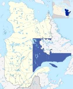 Map of Côte-Nord in relation to Quebec.