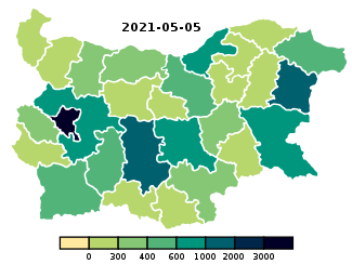 Total cases in 14 days of COVID-19 in Bulgaria by region.svg