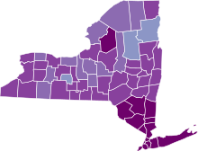 COVID-19 rolling 14day Prevalence in New York by county.svg
