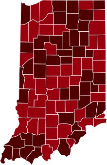 COVID-19 Prevalence in Indiana by county.svg