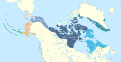 Map of regions where Eskimo–Aleut languages are spoken