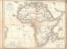 carte de l'Afrique, figurant de grandes zones géographiques, en couleur sépia