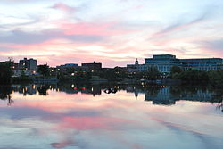 Downtown Peterborough at dusk in June 2009