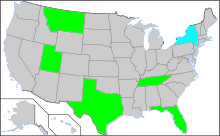 Map showing (1) that New York state has a COVID-19 passport scheme; (2) that Florida, Montana, Tennessee, Texas, and Utah have banned COVID-19 passports; and (3) that no other U.S. states have done either.