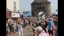 File:Olympic torch crossing Monnow Bridge, Monmouth.ogv
