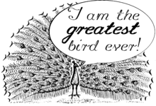 A peacock saying, "I am the greatest bird ever!"