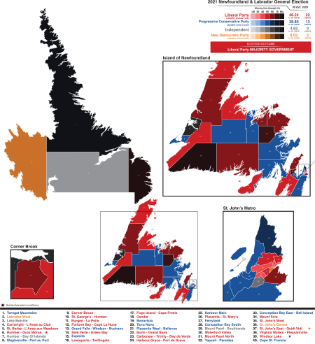 Newfoundland & Labrador general election 2021 - Results by Riding.svg