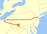 Path of United Airlines Flight 93
