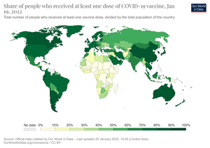 World map of share of people who received at least one dose of COVID-19 vaccine by country.png