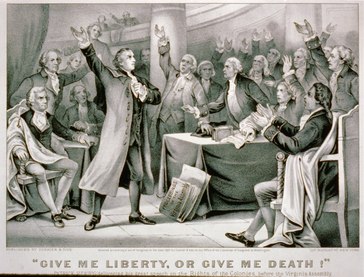 Scene from the Second Virginia Convention, Patrick Henry giving his speech, "Give me liberty or give me death!"