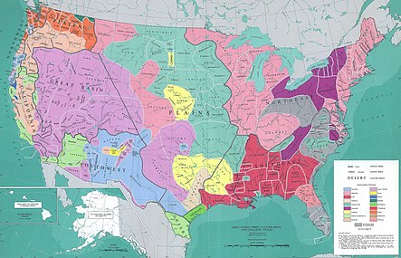 MAP of American natives language groups and major tribal boundaries: in the territorial claims of the Thirteen Colonies, the Algonquin language in New England, in the Chesapeake Bay region, in the Mississippi River Basin south of western Lake Superior and Lake Michigan, and on the northern Florida peninsula; the Iroquoian language south of eastern Lake Ontario and Lake Erie; the southern Appalachians, and northeast modern North Carolina; the Muskogean language in the southeast, 19th century American Deep South.