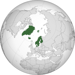 Land controlled by the Nordic countries shown in dark green.