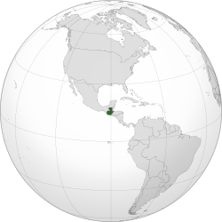 Location of Guatemala (dark green) in the Western Hemisphere (grey)