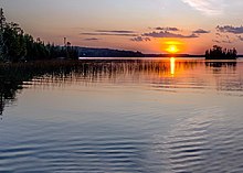 image of a sunset above Thunder Lake, in Aaron Provincial Park