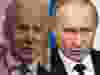 This combination of file pictures created on March 17, 2021 shows
US President Joe Biden (L) speaking at White House in Washington, DC on March 15, 2021, and Russian President Vladimir Putin speakins at a press conference in Moscow on March 5, 2020.