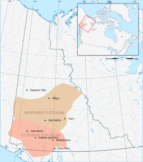 Carte du territoire tutchone du Nord et Sud au Yukon.