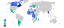 La Francophonie map (dozens of countries in Africa, Europe, Asia and Latin America are members of this international organization.