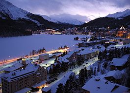 St. Moritz on an evening in February 2009, with the lake frozen