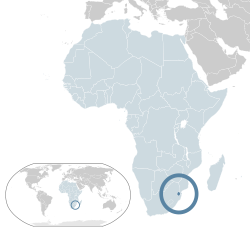 Location of Eswatini (dark blue) in the African Union (light blue)