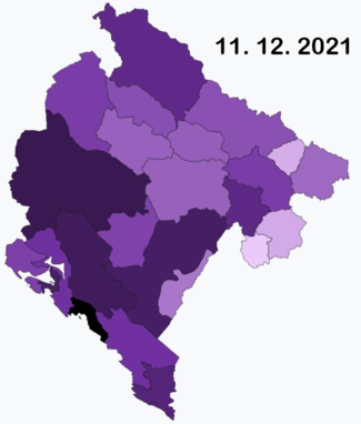 Total COVID-19 cases per 100K inhabitants in Montenegro per municipality.png