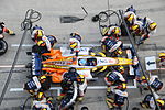 Pitstop underway for Fernando Alonso at 2008 Chinese Grand Prix