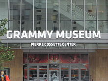 Entrance to the Grammy Museum, a contemporary building