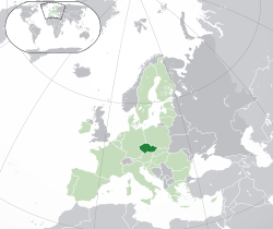 Location of the Czech Republic (dark green) – in Europe (green & dark gray) – in the European Union (green)  –  [Legend]