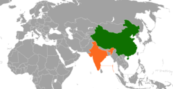 Map indicating locations of China and India