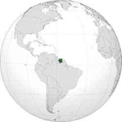 Location of Suriname (dark green) in South America (grey)