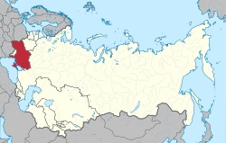 Location of the Ukrainian SSR (red) within the Soviet Union (red and light yellow) between 1954 and 1991