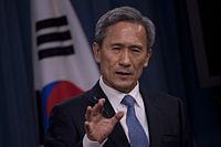 South Korea's Minister of National Defense Kim Kwan-jin makes a point during a joint press conference with Secretary of Defense Leon E. Panetta in the Pentagon 121024-D-TT977-086.jpg