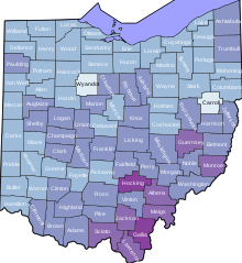 COVID-19 rolling 14day Prevalence in Ohio by county.svg