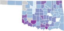 COVID-19 rolling 14day Prevalence in Oklahoma by county.svg