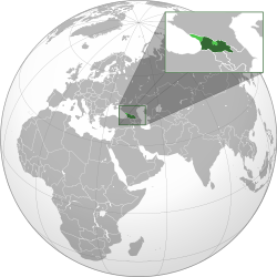 Territory controlled by Georgia shown in dark green; Russian-occupied territory shown in light green