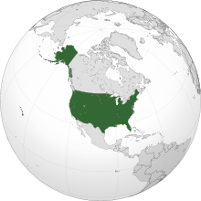 Orthographic map of the U.S. in North America