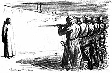 Drawing of Jesus facing a firing squad
