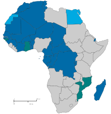 carte représentant en couleur les pays francophones