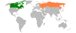 Map indicating locations of Canada and Russia
