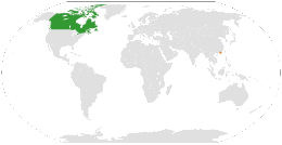 Map indicating locations of Canada and Hong Kong