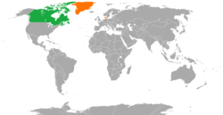 Map indicating locations of Canada and Denmark