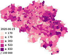 COVID-19 outbreak Belgium cases per capita map.svg