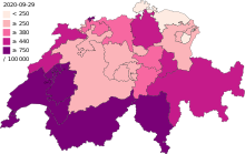 COVID-19 outbreak Switzerland per capita cases map.svg