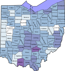 COVID-19 rolling 14day Prevalence in Ohio by county.svg
