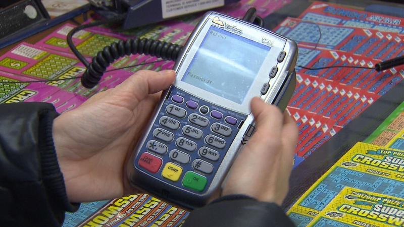 A card payment terminal, which has been a recent target for thieves in 'refund scams'. (CTV News Toronto)