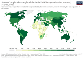Map showing share of population fully vaccinated against COVID-19 relative to a country's total population[note 1]