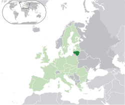 Map of the European Union with Lithuania highlighted in green