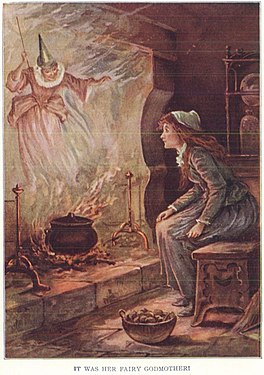 Oliver Herford illustrated Cinderella with the Fairy Godmother, inspired by Perrault's version.