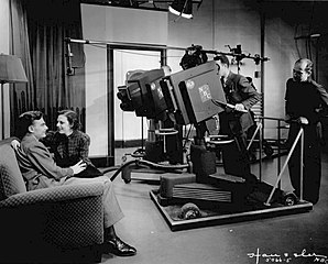 Grace Bradt and Eddie Albert in a 1936 NBC television program The Honeymooners-Grace and Eddie Show using an early RCA camera.