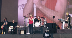 Bon Jovi in Hyde Park, London. 2013. From left to right: Phil X, Hugh McDonald, Jon Bon Jovi, Tico Torres, and David Bryan.